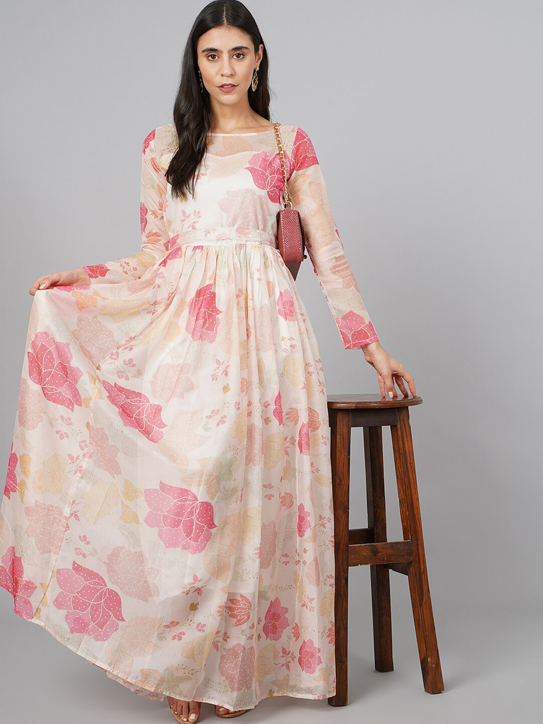 

BAESD Floral Printed Maxi Dress, Off white