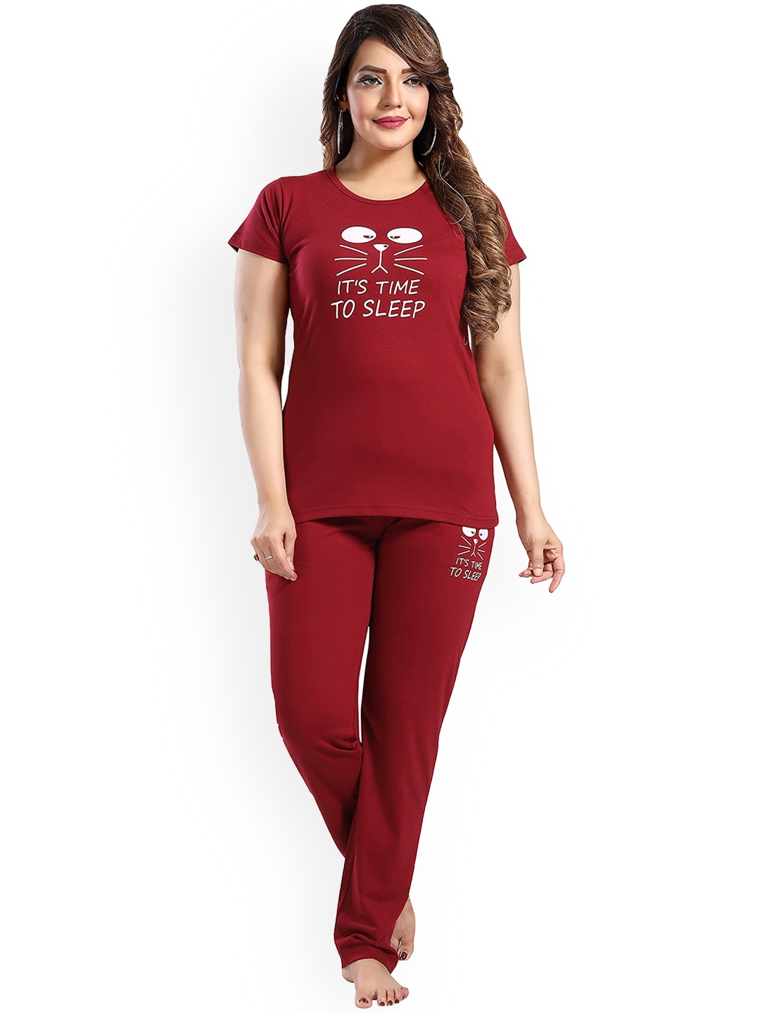 

G4Girl Hosiery Printed Night Suit, Maroon
