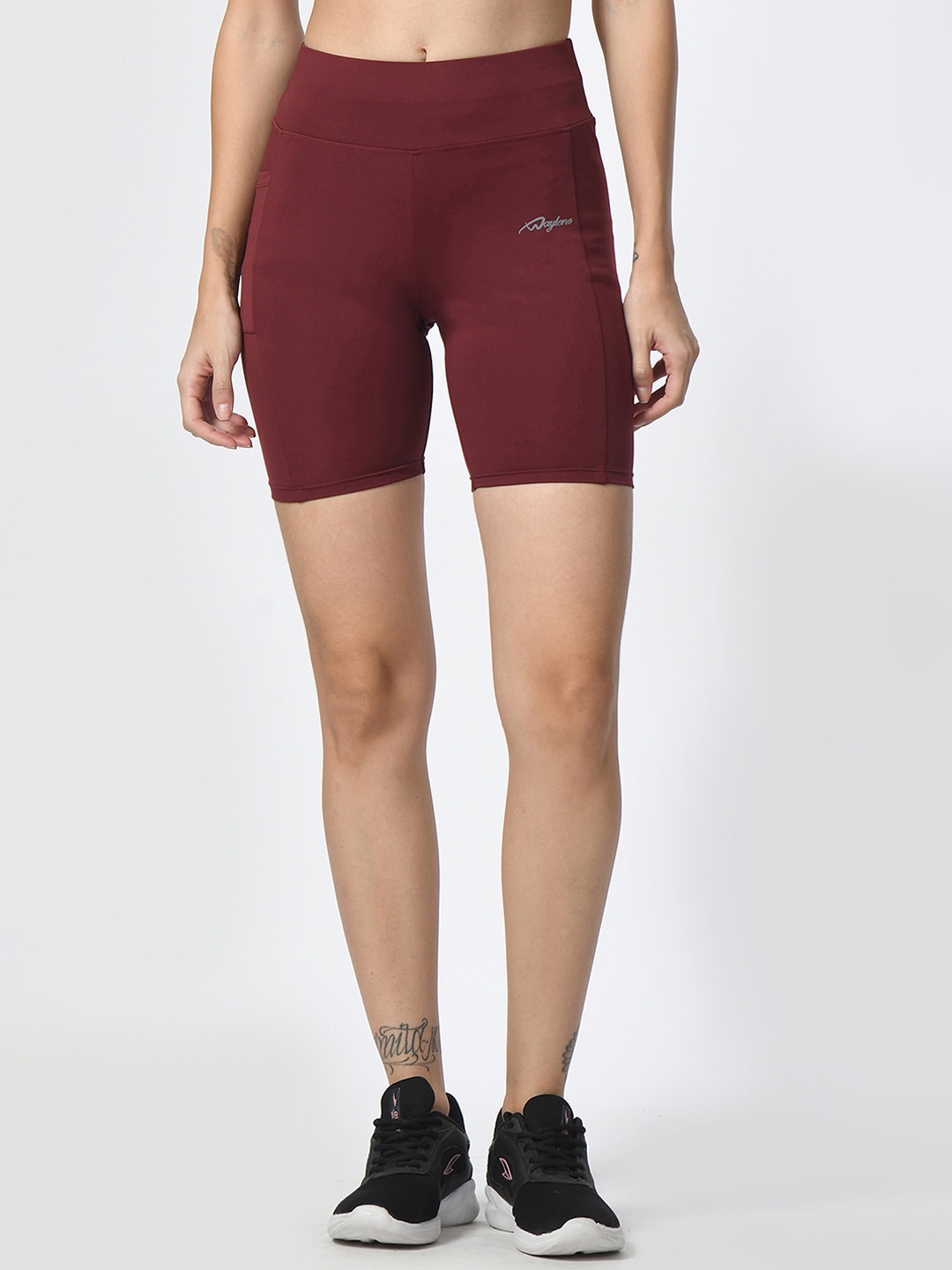 

WAYLENE Women Skinny Fit High-Rise Dri-FIT Cycling Sports Shorts, Maroon