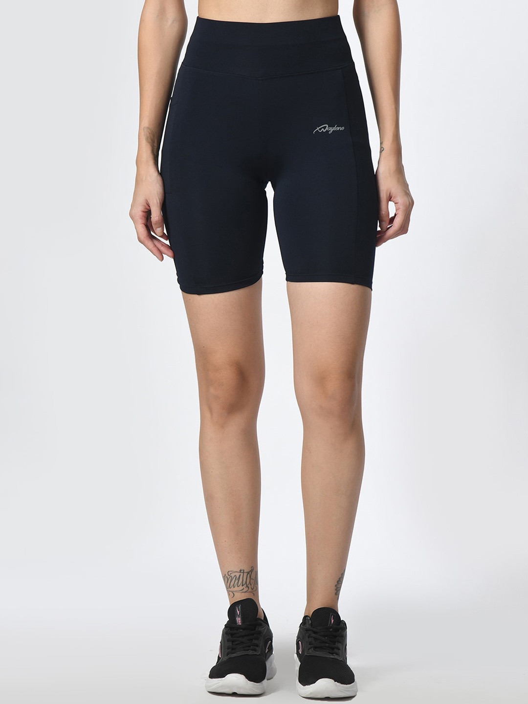 

WAYLENE Women Skinny Fit High-Rise Dri-FIT Cycling Sports Shorts, Navy blue