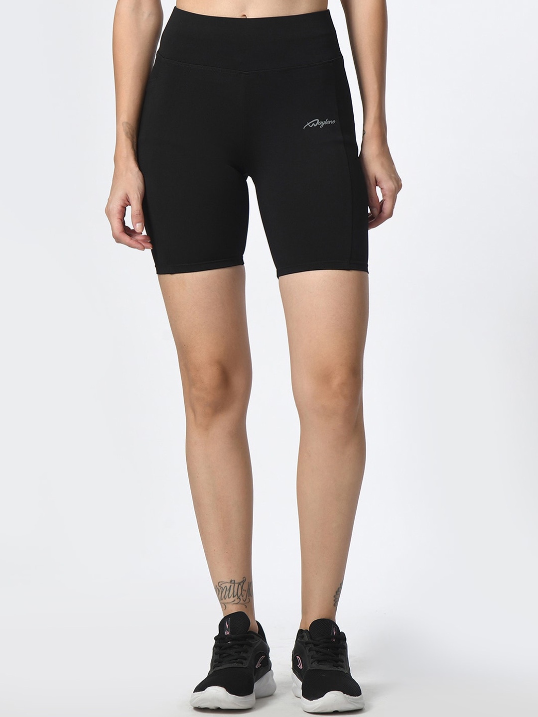 

WAYLENE Women Skinny Fit High-Rise Dri-FIT Cycling Sports Shorts, Black