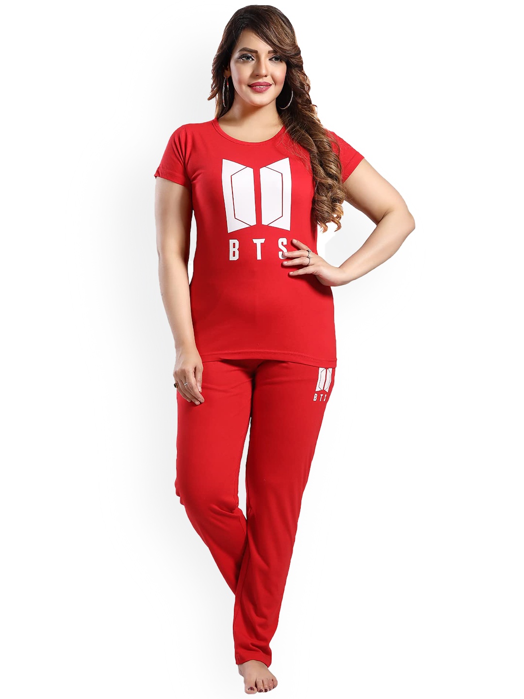 

G4Girl Hosiery Printed Night Suit, Red