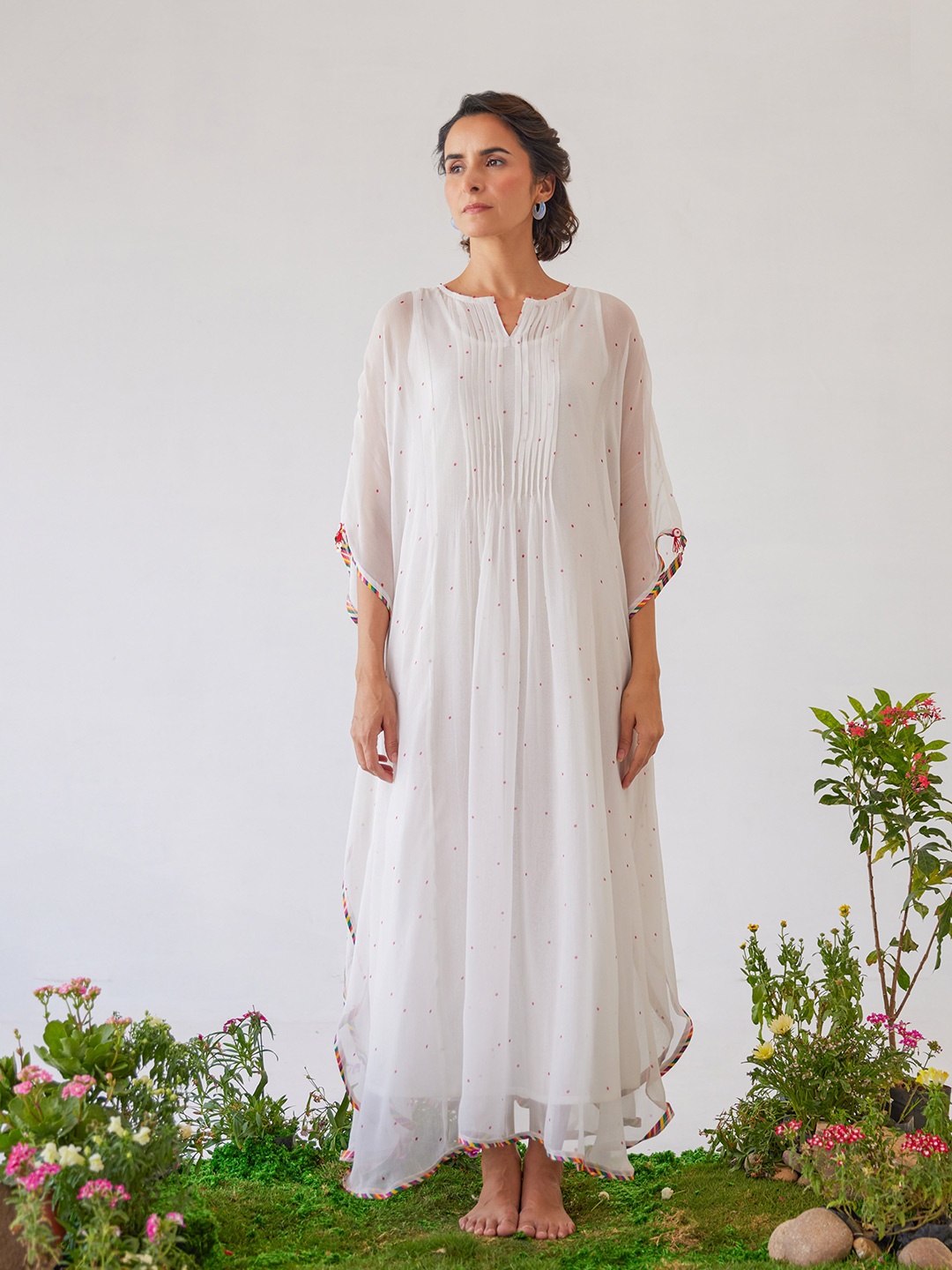 

Baise Gaba Polka Dot Printed Chiffon Maxi Dress, White