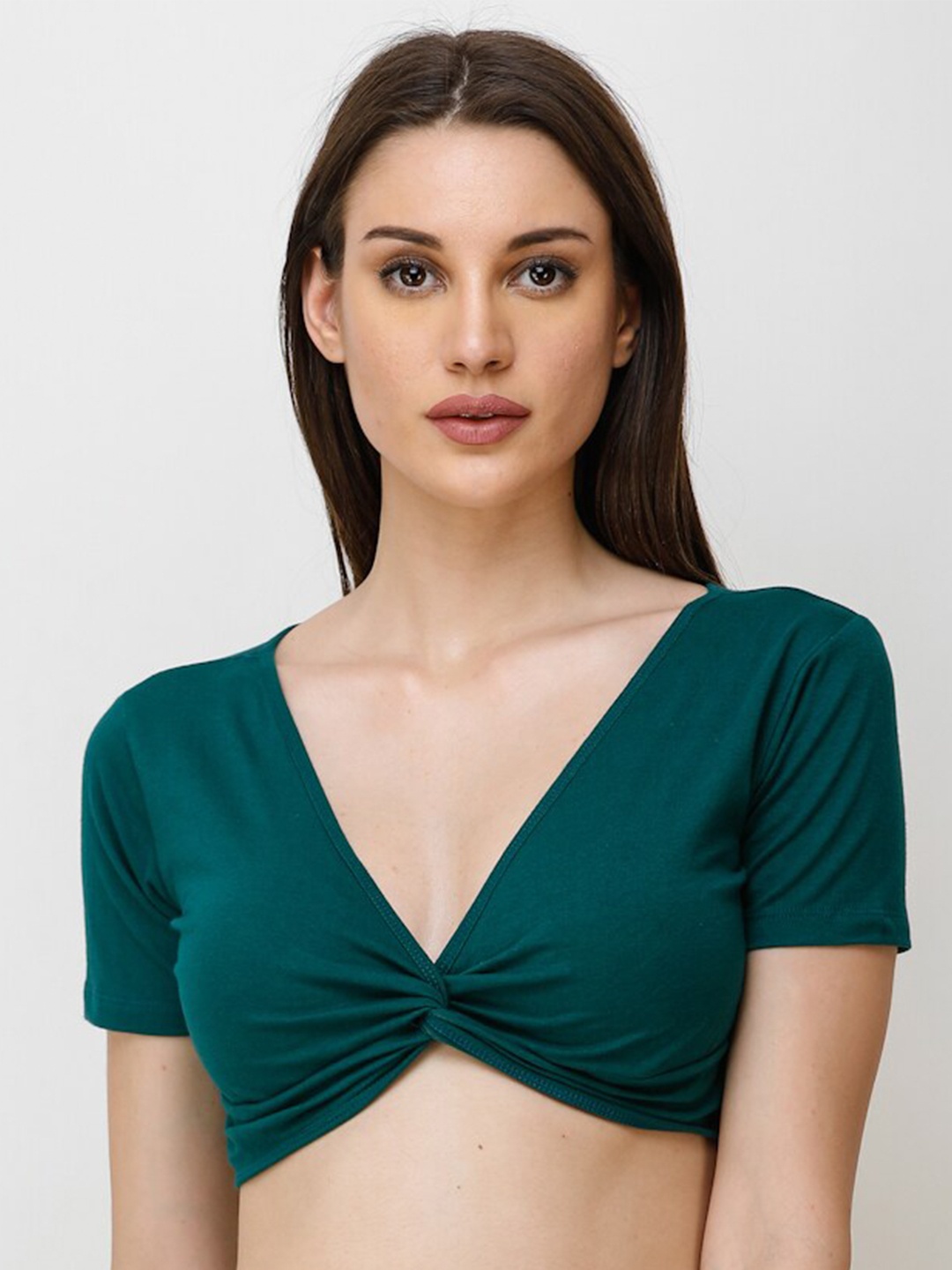 

BAESD Twisted V-Neck Cotton Fitted Crop Top, Teal