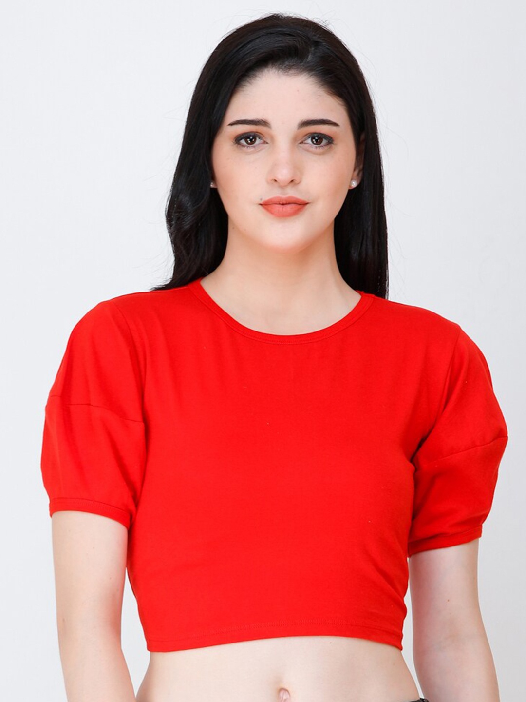 

BAESD Puff Sleeves Cotton Crop Top, Red