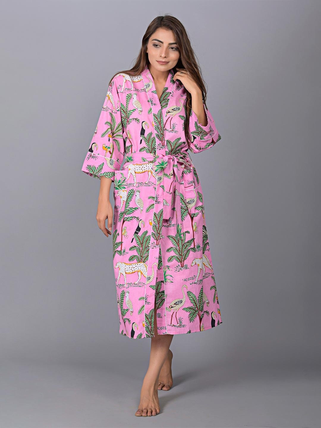 

SHOOLIN Printed Pure Cotton Nightdress, Pink