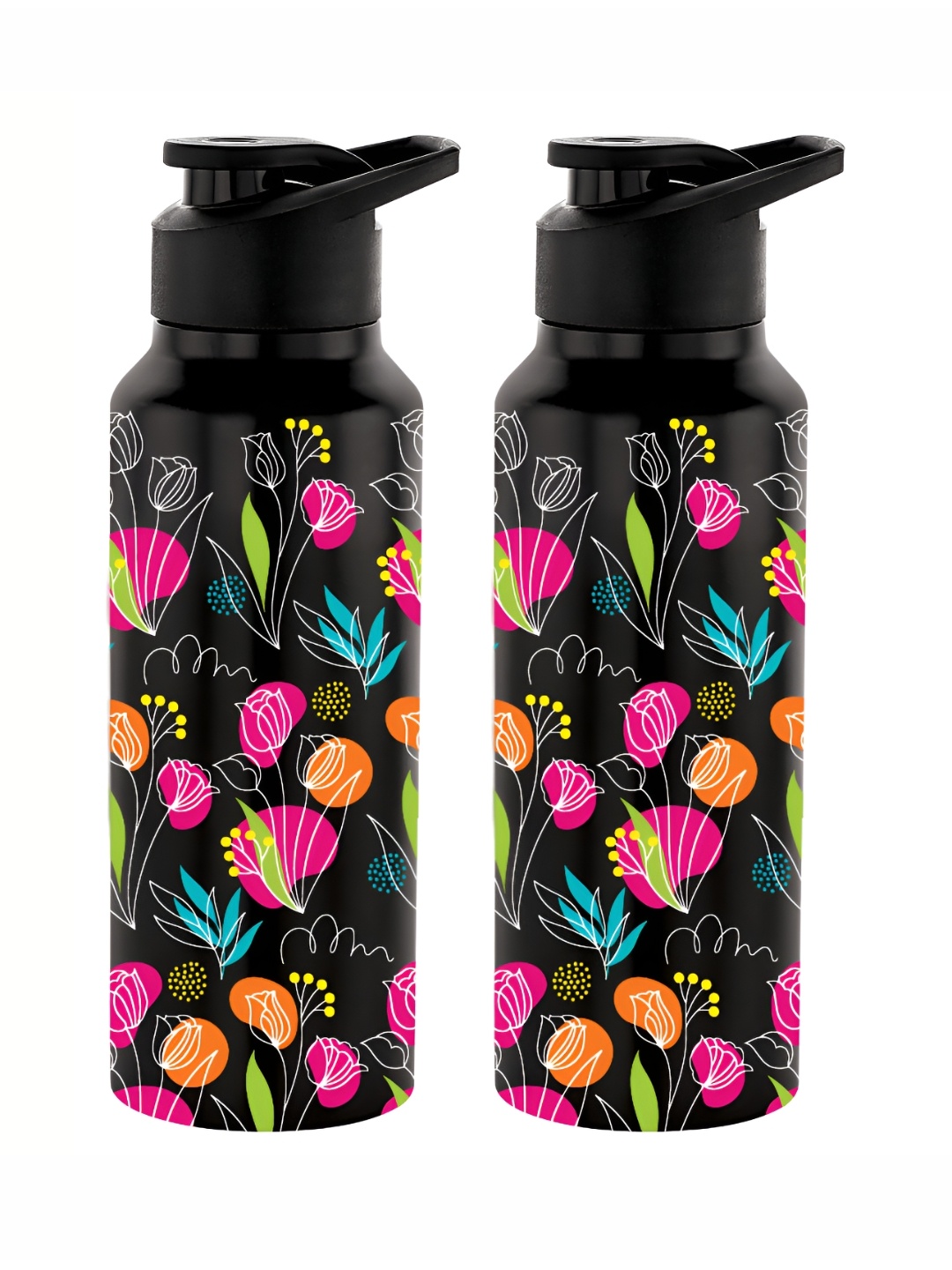 

NIRLON Black 2 Pcs Floral Printed Stainless Steel Single Wall Vacuum Sippers 750 ml Each