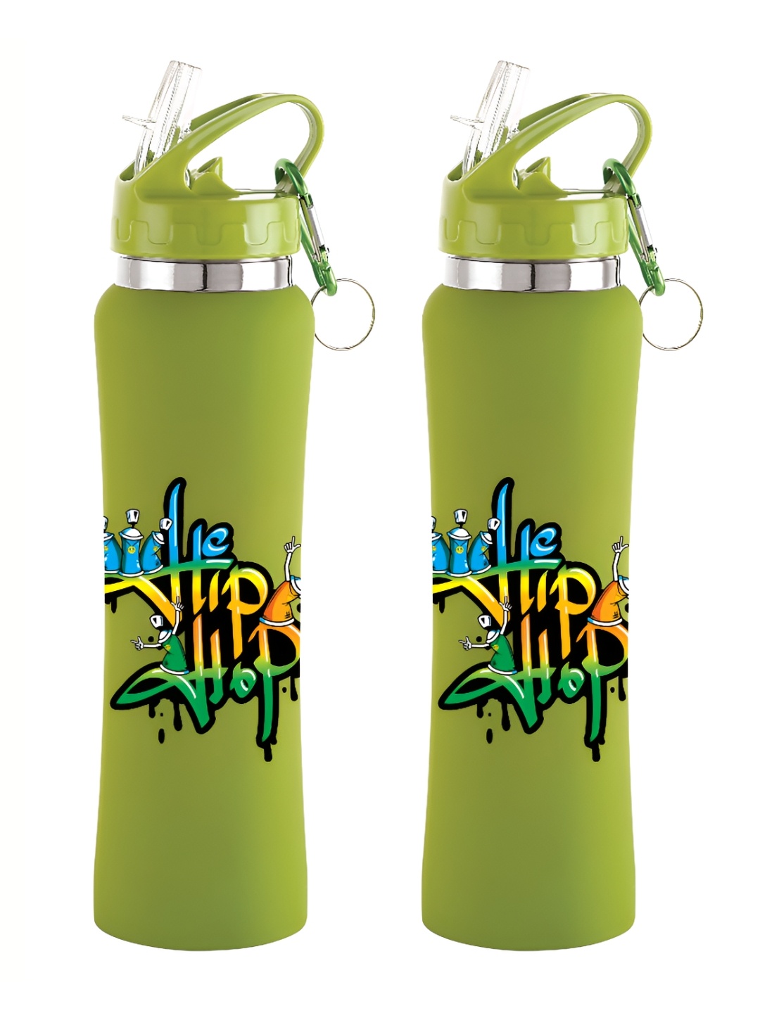 

NIRLON Green 2 Pieces Printed Stainless Steel Single Wall Vacuum Water Bottles 750 ml Each