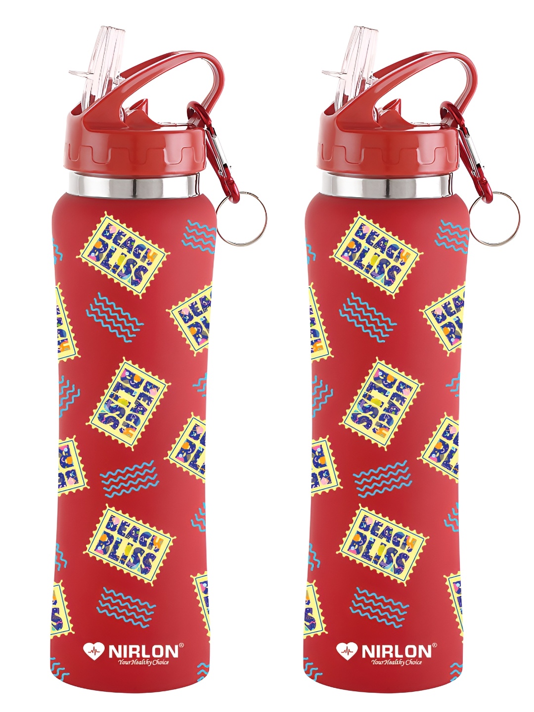 

NIRLON Red 2 Pieces Printed Stainless Steel Single Wall Vacuum Water Bottles 750 ml Each