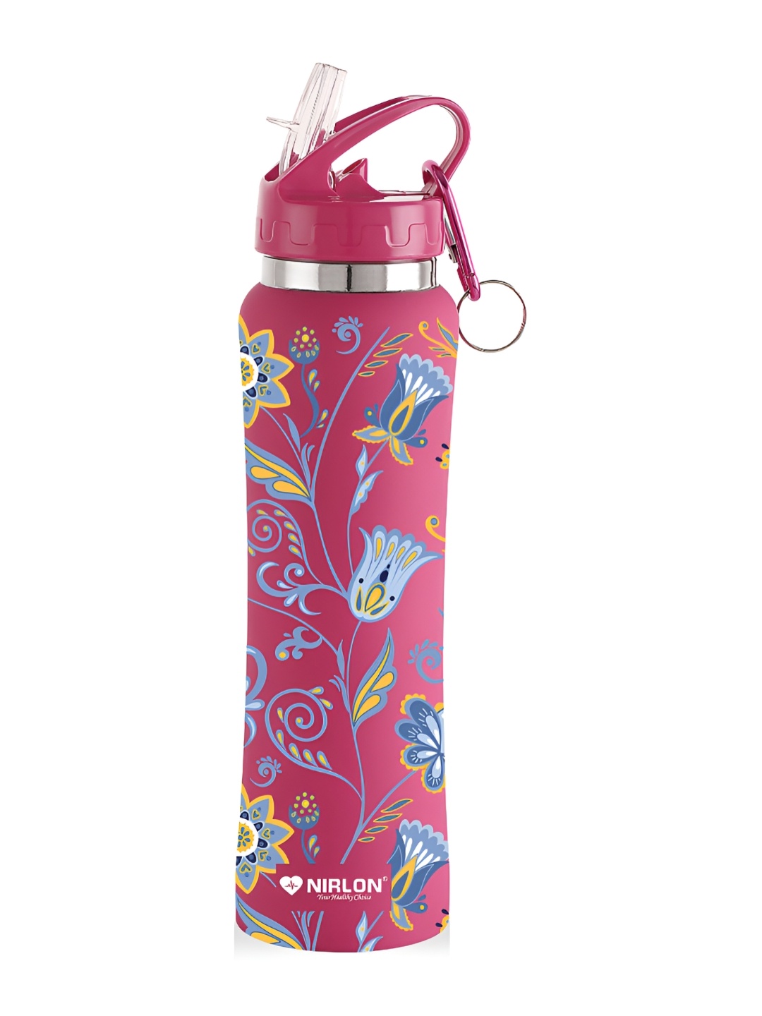 

NIRLON Black & Pink Floral Printed Stainless Steel Sipper Water Bottle 750 ml