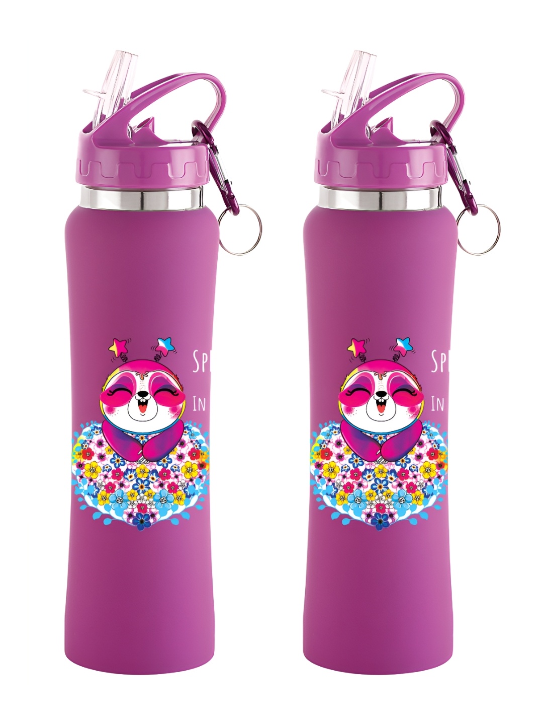 

NIRLON Pink 2 Pieces Printed Stainless Steel Single Wall Vacuum Water Bottles 750 ml Each