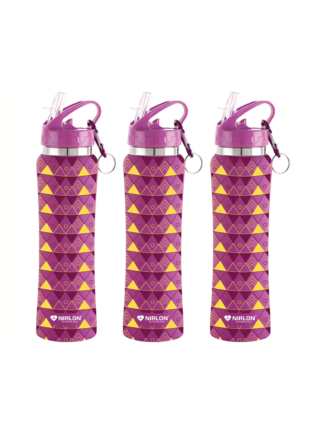 

NIRLON Purple 3 Pcs Printed Stainless Steel Single Wall Vacuum Water Bottles 750 ml Each