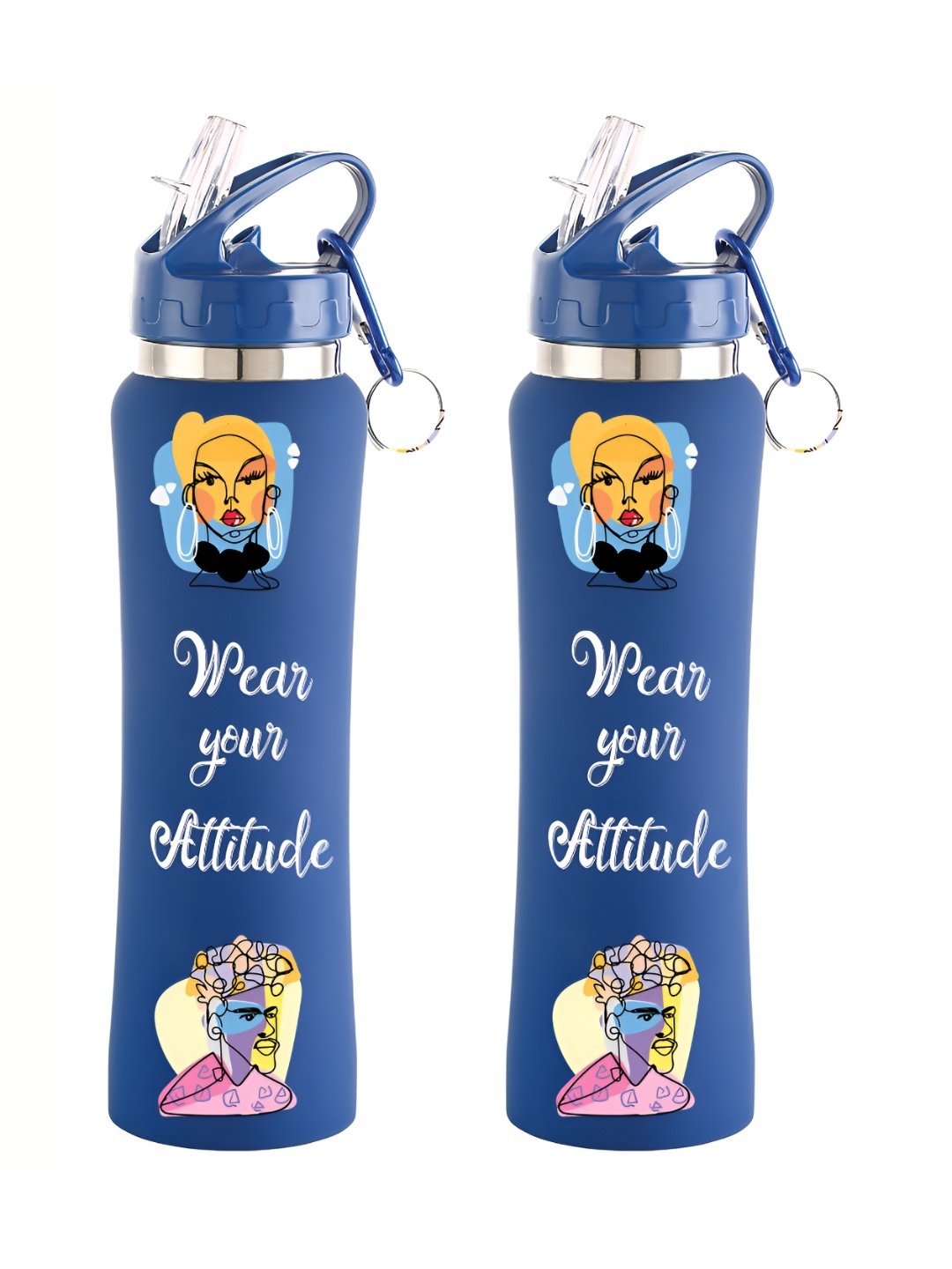 

NIRLON Blue 2 Pieces Printed Stainless Steel Single Wall Vacuum Water Bottles 750 ml Each