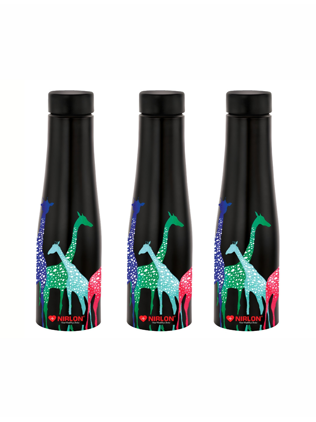 

NIRLON Black 3 Pieces Stainless Steel Single Wall Vacuum Water Bottles 1L Each