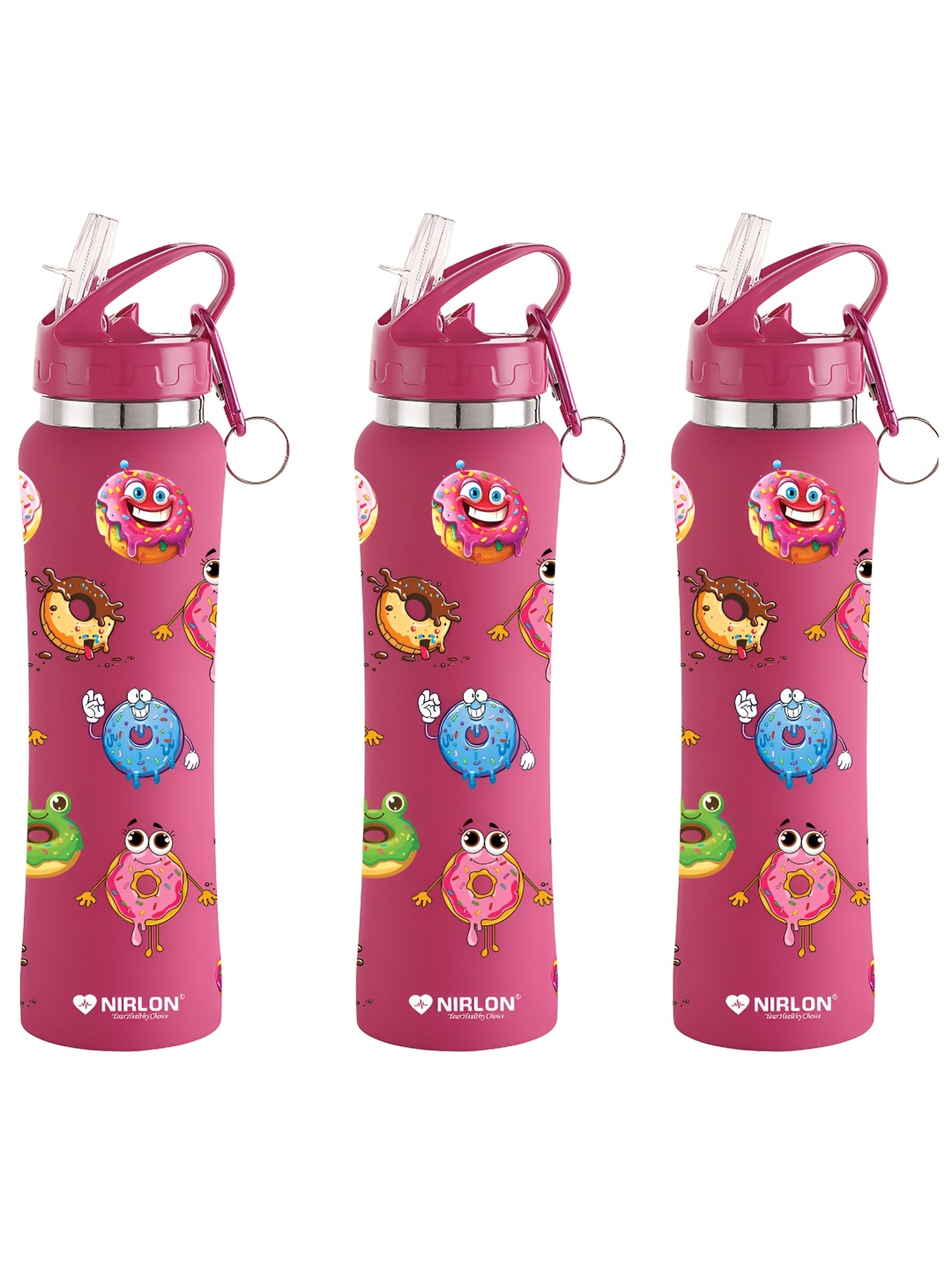 

NIRLON Pink 3 Pieces Printed Stainless Steel Single Wall Vacuum Sippers 750 ml Each