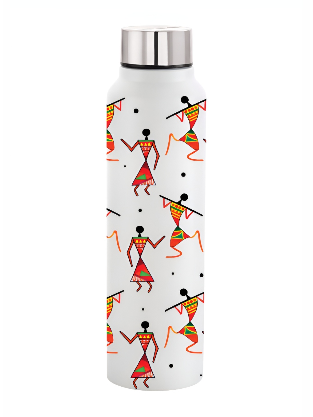 

NIRLON White & Orange Warli Printed Stainless Steel Single Wall Vacuum Water Bottle 1L