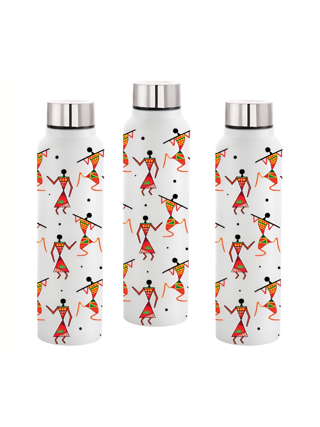 

NIRLON White 3 Pieces Printed Stainless Steel Single Wall Vacuum Water Bottles 1 L Each