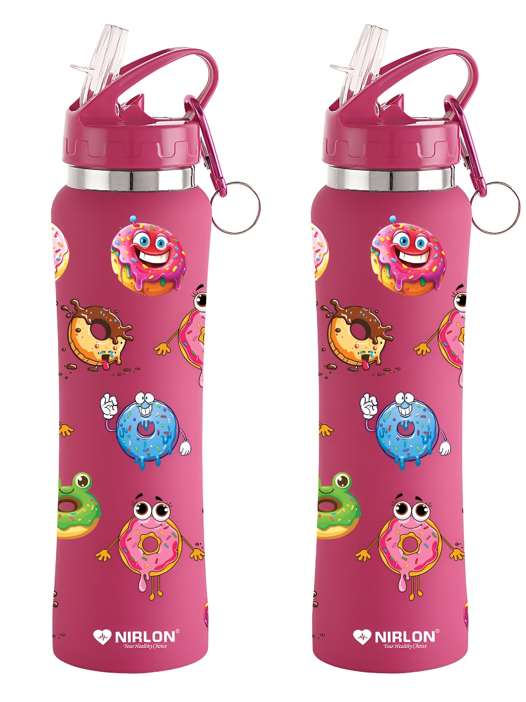 

NIRLON Pink 2 Pieces Printed Stainless Steel Single Wall Vacuum Sippers 750 ml Each