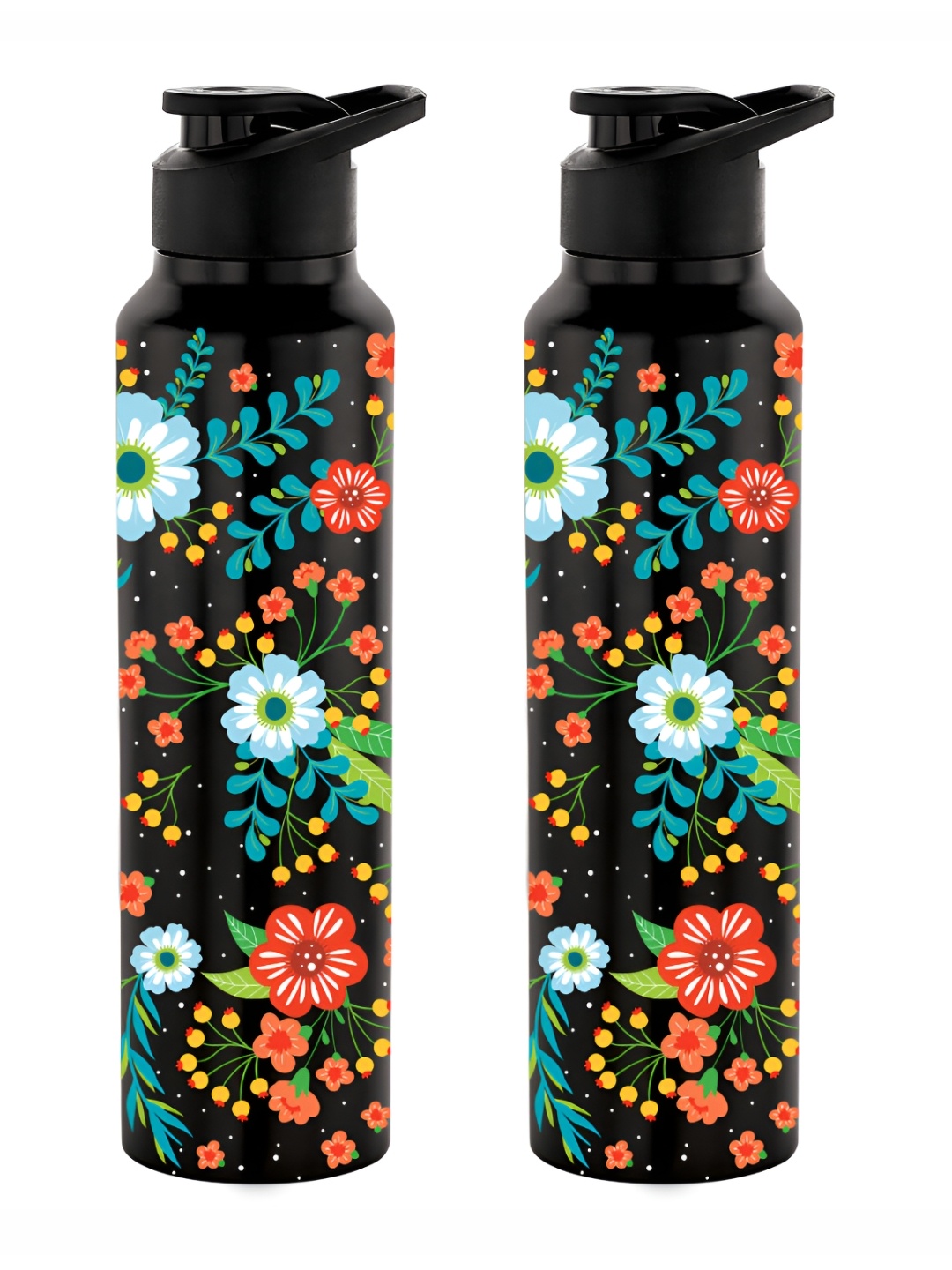 

NIRLON Black 2 Pieces Printed Stainless Steel Single Wall Vacuum Sippers 1L each
