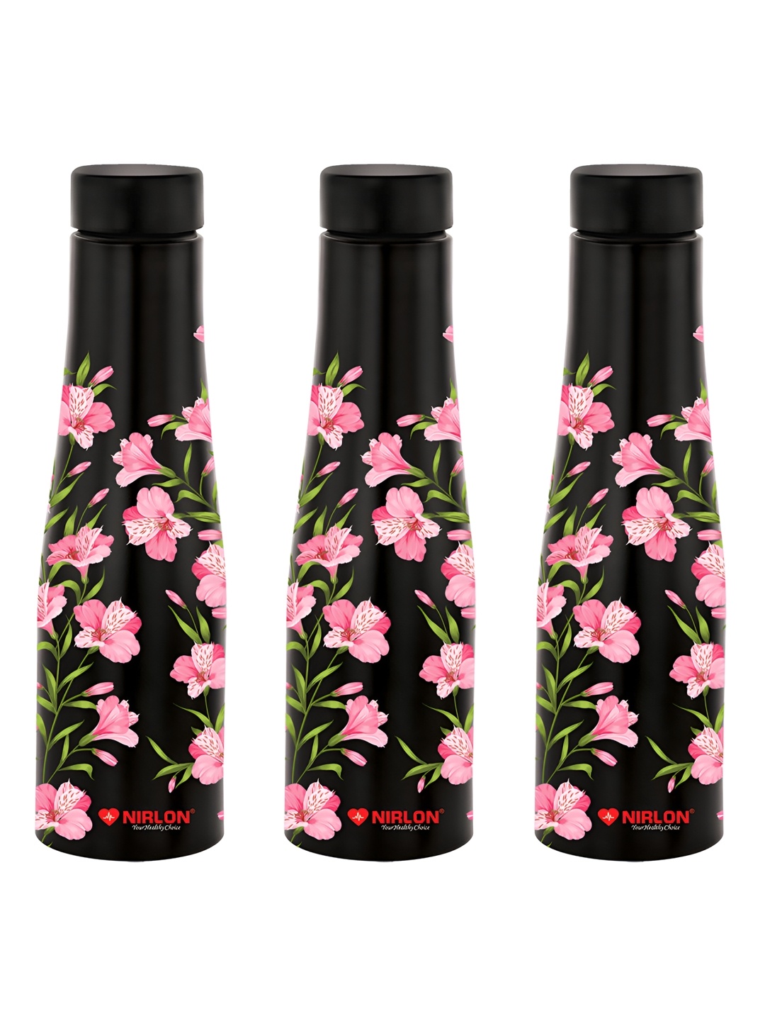 

NIRLON Black & Pink 3 Pieces Printed Stainless Steel Water Bottle 1 L