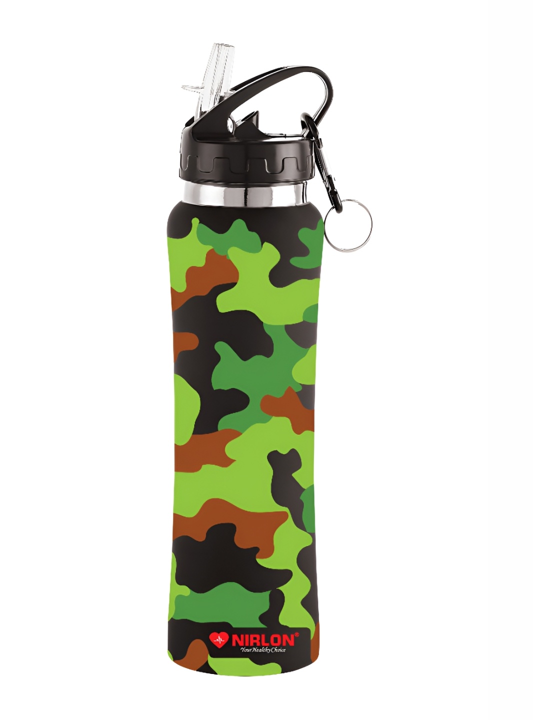 

NIRLON Black & Green Printed Stainless Steel Single Wall Vacuum Water Bottles 750 ml Each