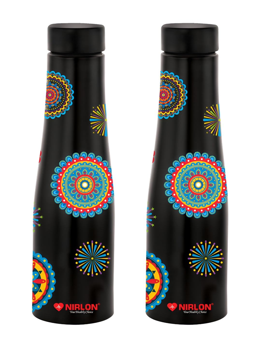 

NIRLON Black 2 Pieces Printed Stainless Steel Single Wall Vacuum Water Bottles 1L Each