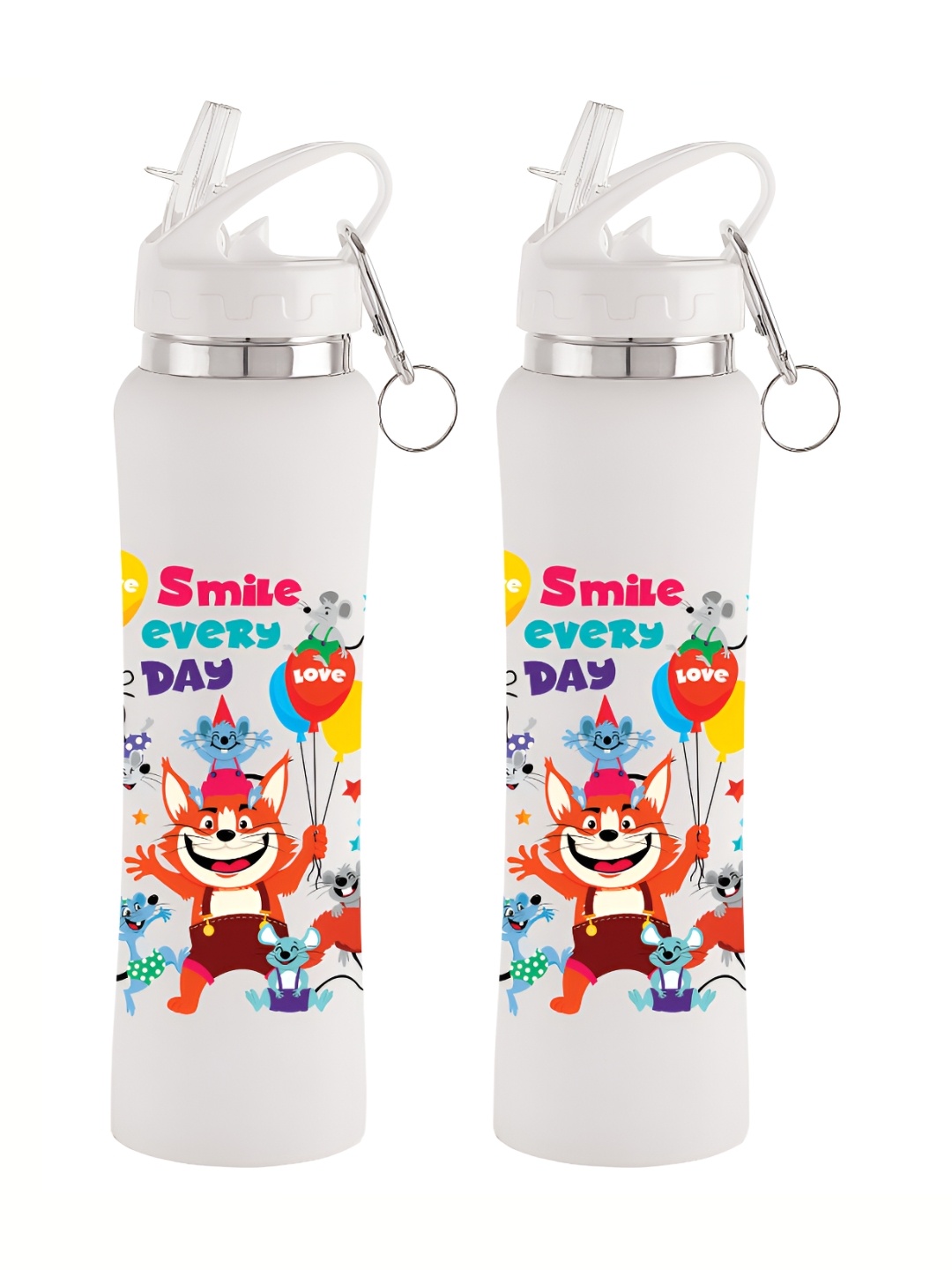 

NIRLON White 2 Pieces Printed Stainless Steel Single Wall Vacuum Water Bottles 750 ml Each