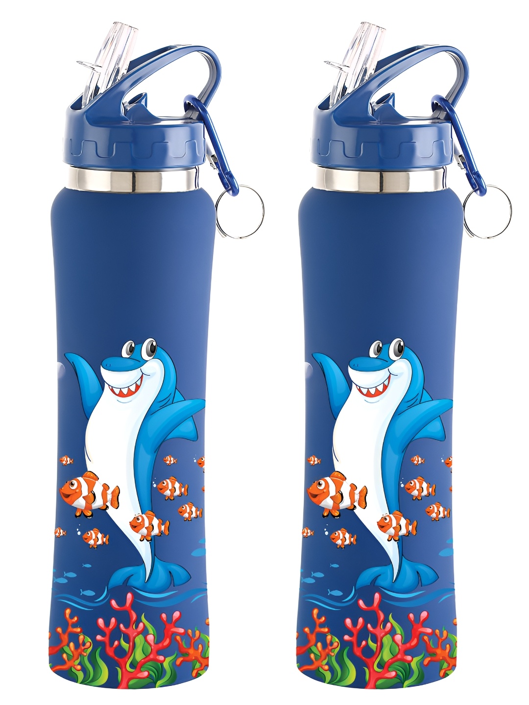 

NIRLON Blue 2 Pieces Printed Stainless Steel Single Wall Vacuum Water Bottles 750 ml Each