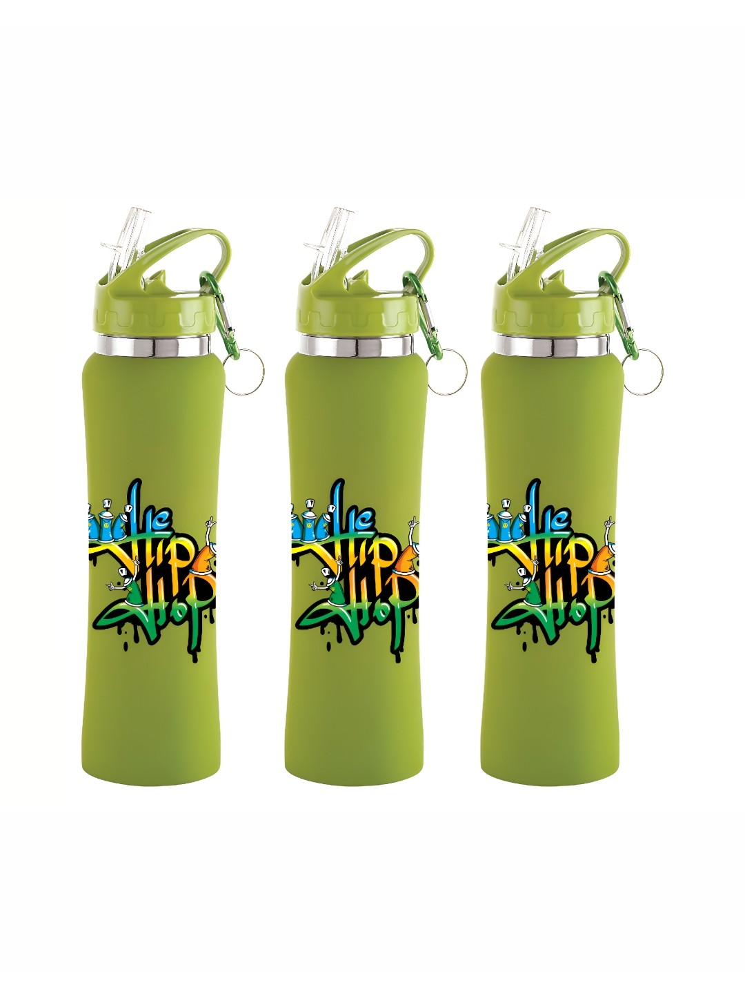 

NIRLON Green 3 Pieces Printed Stainless Steel Single Wall Vacuum Sippers 750ml Each