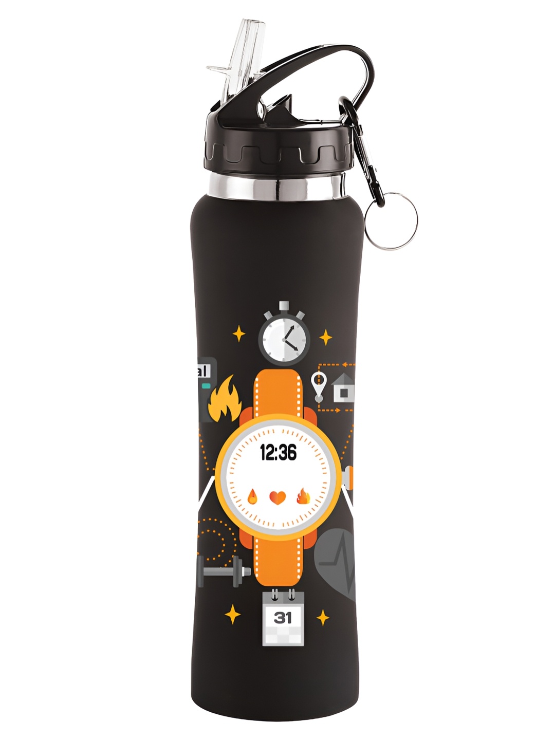 

NIRLON Black & Orange Printed Stainless Steel Single Wall Vacuum Sipper 750 ml