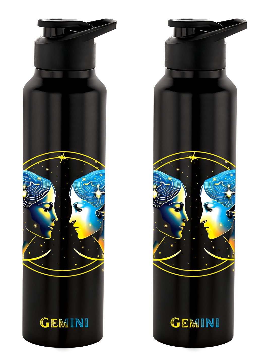 

NIRLON Black 2 Pieces Printed Stainless Steel Single Wall Vacuum Water Bottles 1 L Each