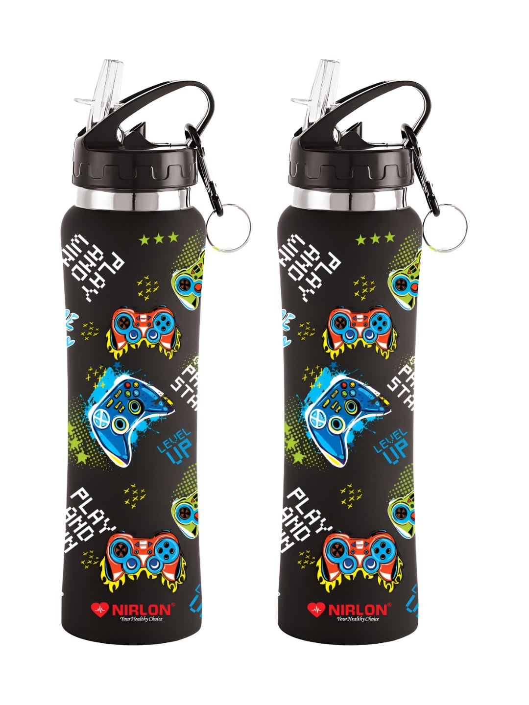 

NIRLON Black 2 Pieces Printed Stainless Steel Single Wall Vacuum Sippers 750 ml Each