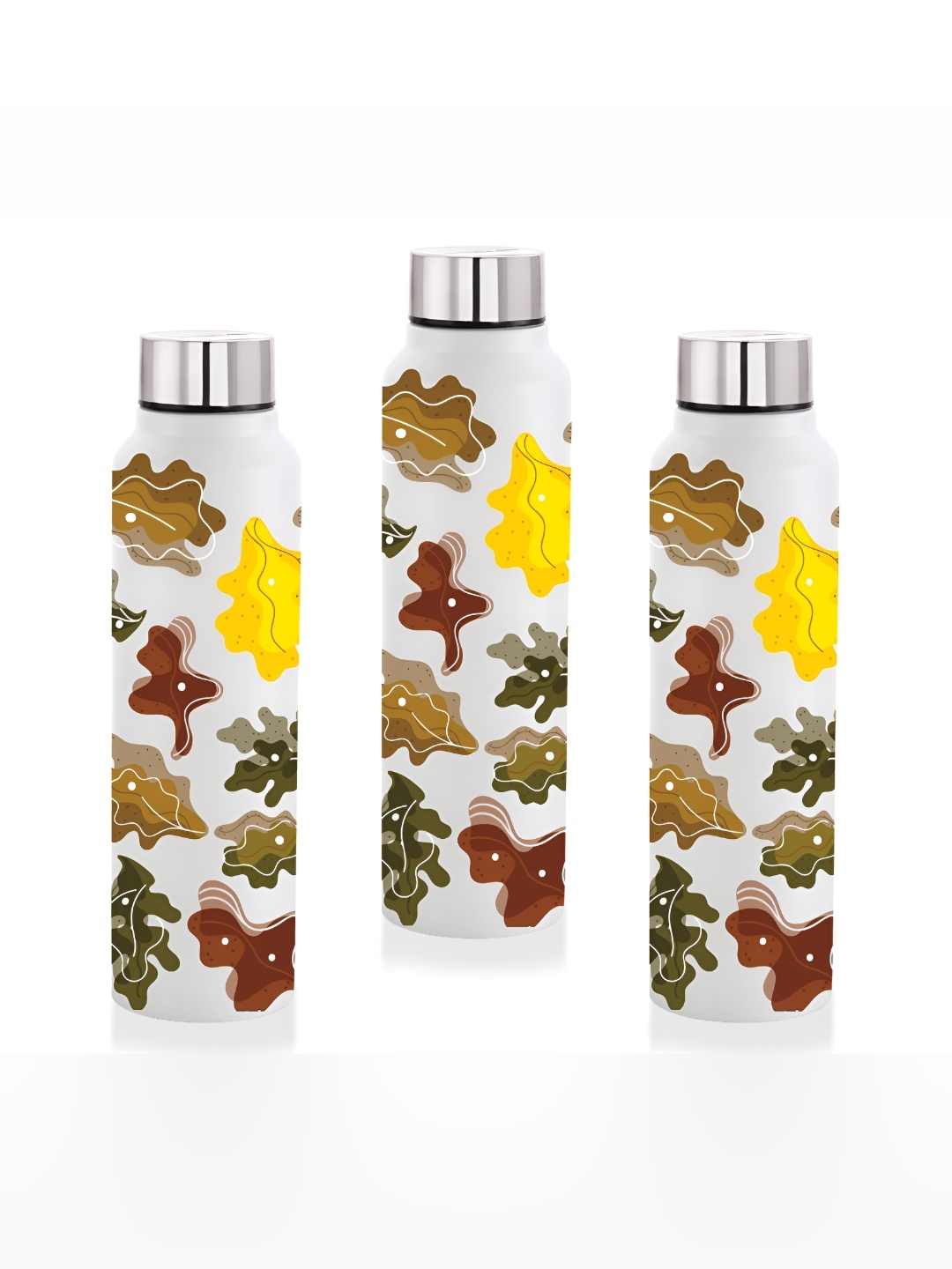 

NIRLON White 3 Pieces Printed Stainless Steel Single Wall Vacuum Water Bottles 1L Each