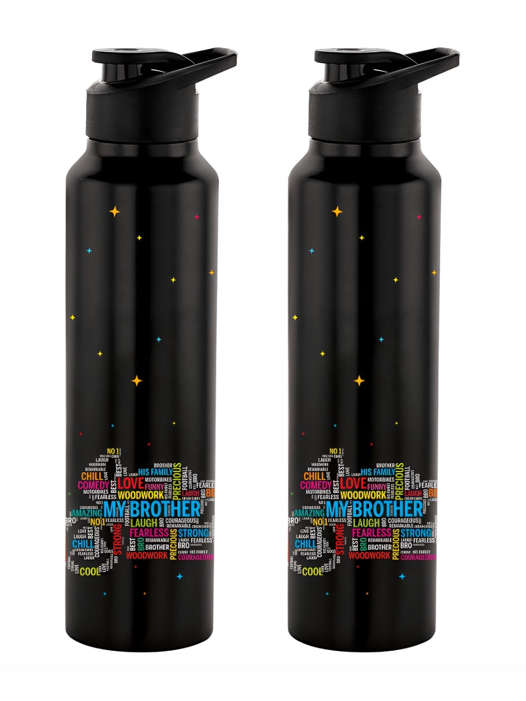 

NIRLON Black 2 Pieces Printed Stainless Steel Single Wall Vacuum Sippers 1L Each