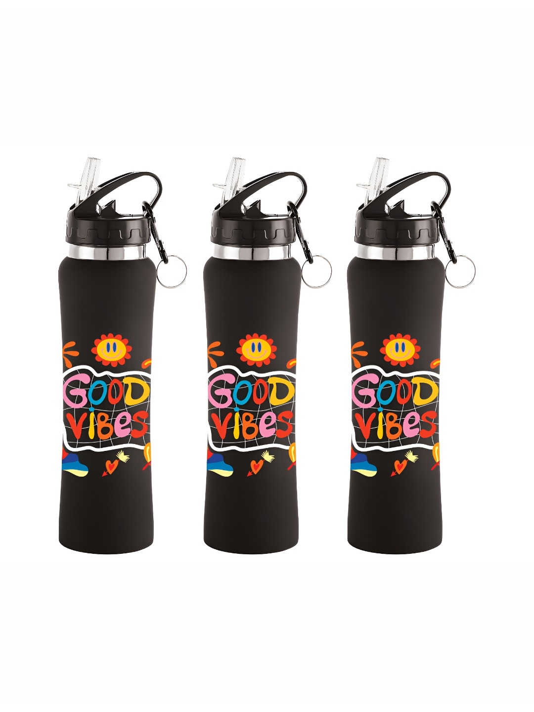 

NIRLON Black 3 Pieces Printed Stainless Steel Single Wall Vacuum Sippers 750 ml Each