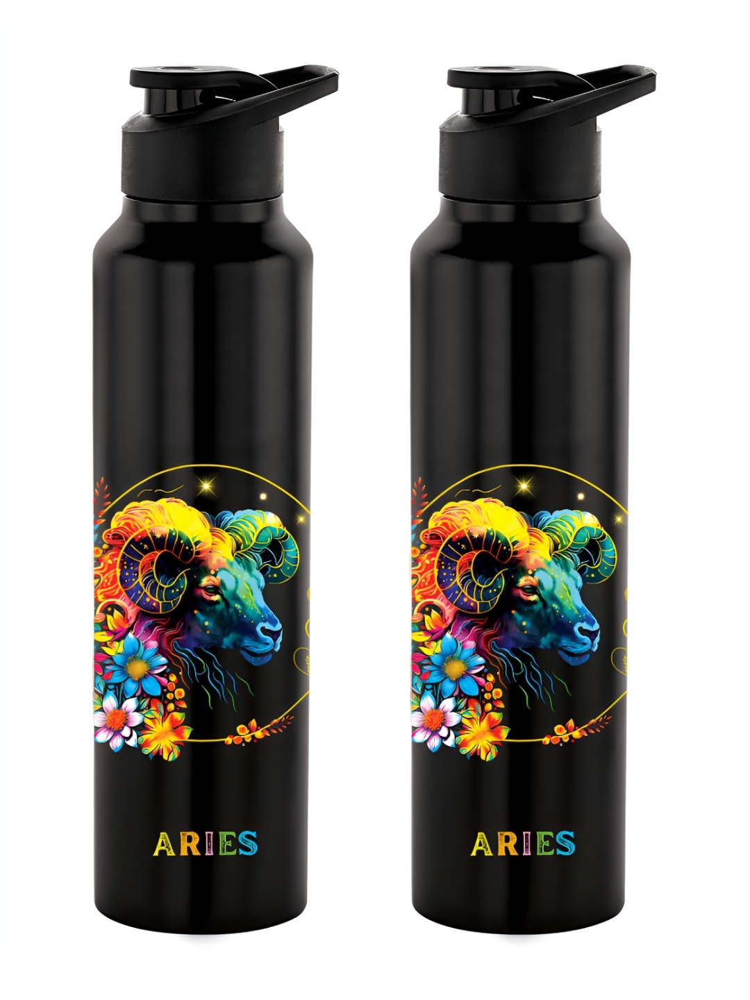 

NIRLON Black & Yellow 2 Pieces Printed Stainless Steel Water Bottle 1 L