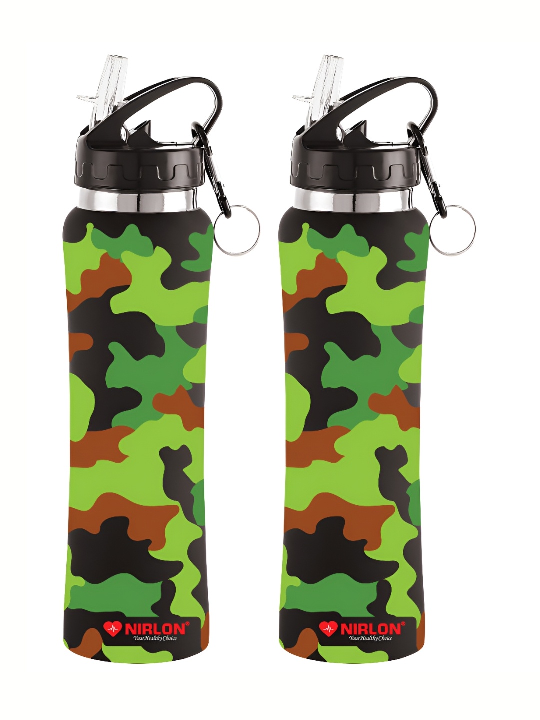 

NIRLON Black & Green 2 Pcs Camouflage Printed Stainless Steel Sipper Water Bottle 750 ml