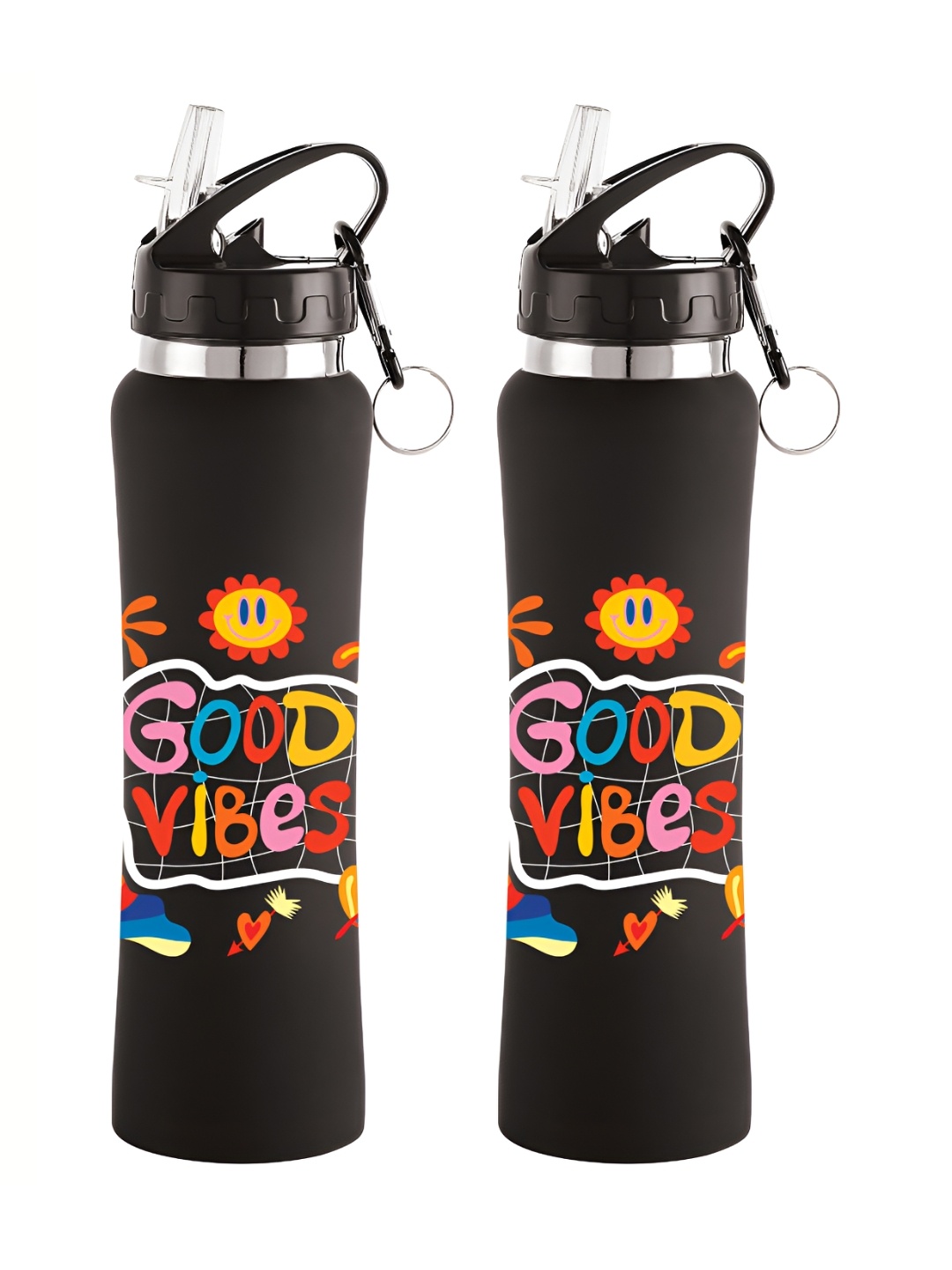 

NIRLON Black 2 Pieces Printed Stainless Steel Single Wall Vacuum Sippers 750 ml Each