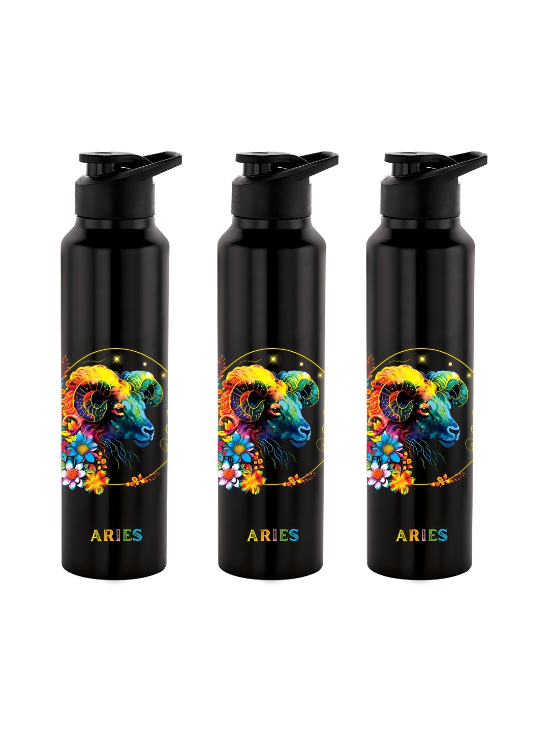 

NIRLON Black & Yellow 3 Pieces Printed Stainless Steel Solid Water Bottle 1 L