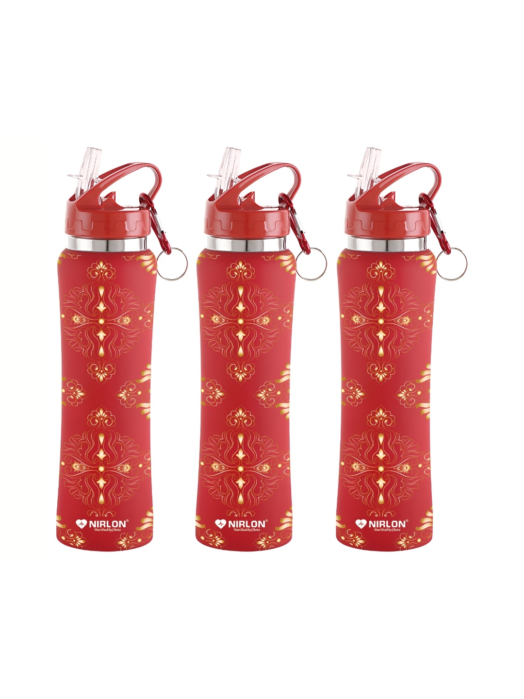 

NIRLON Red 3 Pieces Printed Stainless Steel Single Wall Vacuum Sippers 750 ml Each
