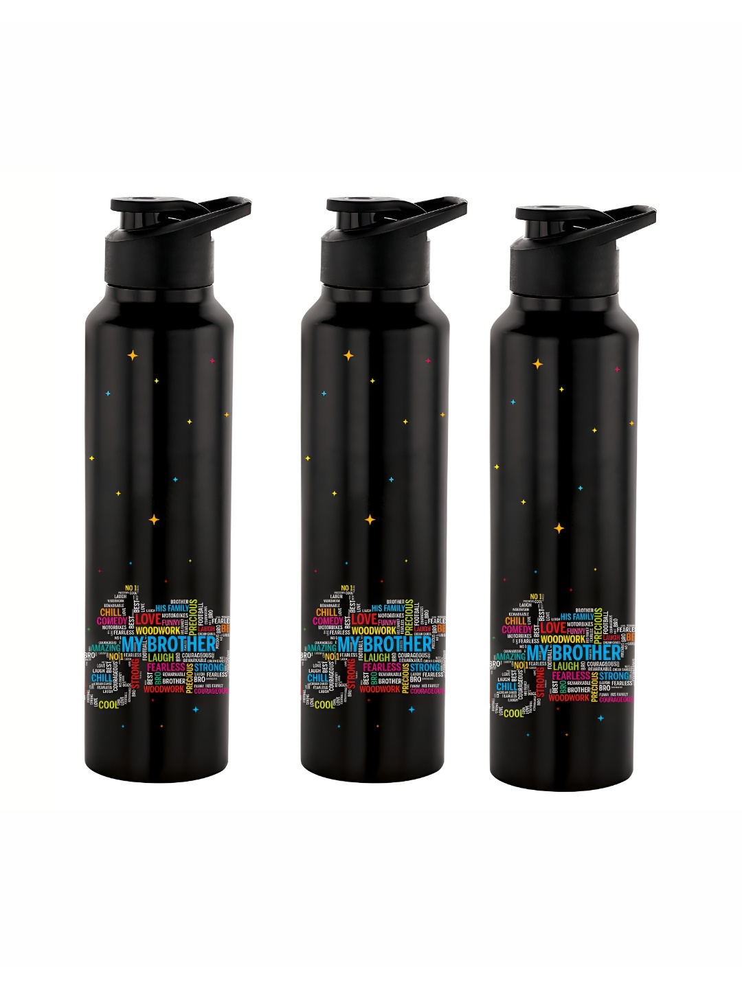 

NIRLON Black 3 Pieces Printed Stainless Steel Single Wall Vacuum Sippers 1L Each