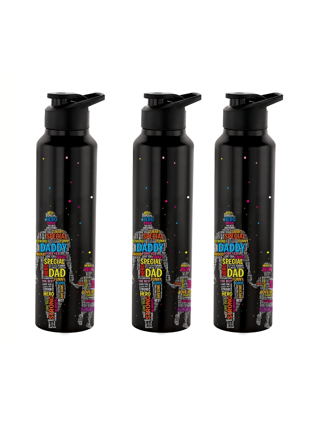 

NIRLON Black 3 Pieces Printed Stainless Steel Single Wall Vacuum Sippers 1L Each