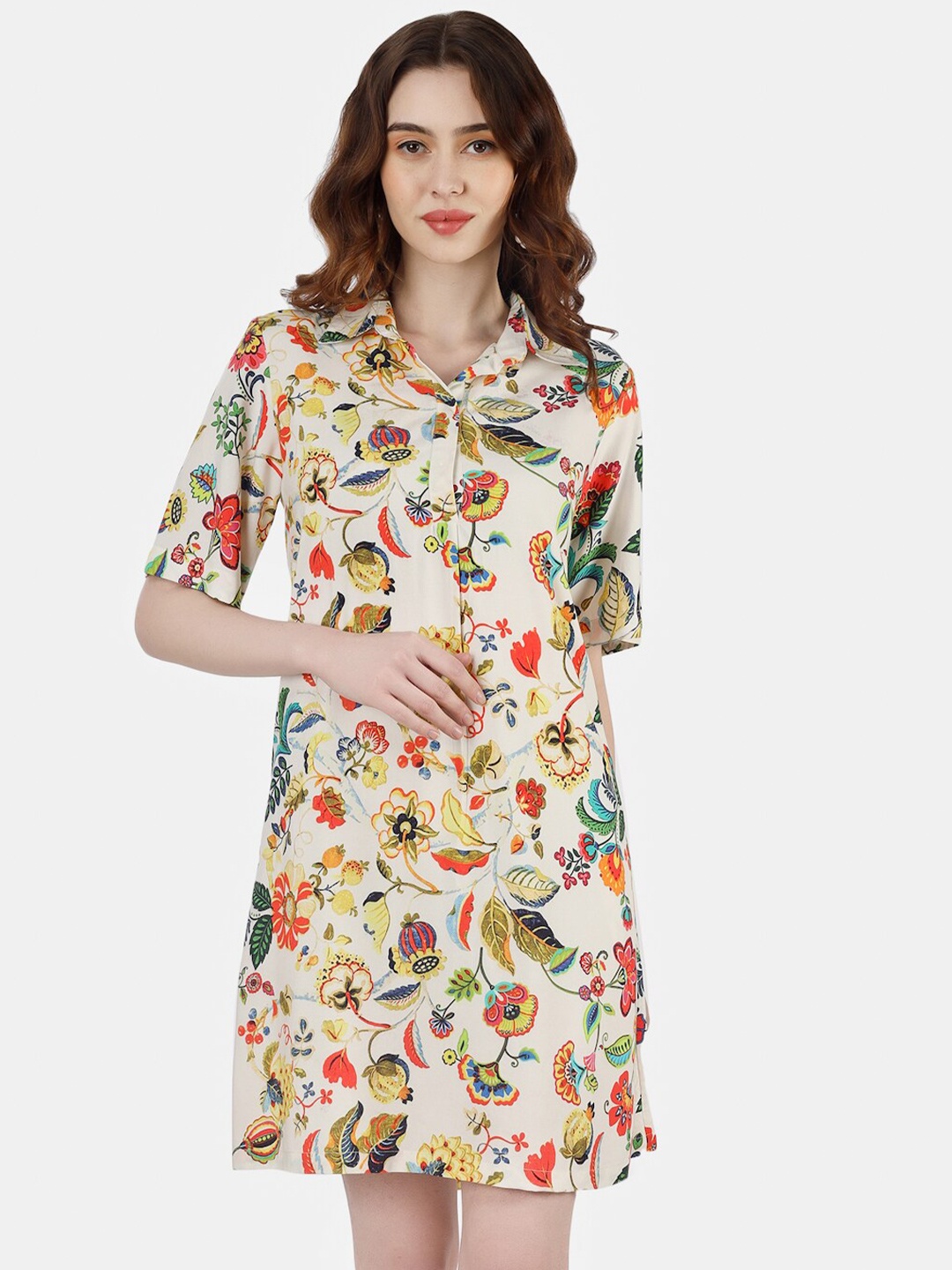 

Sukshat Floral Printed Shirt Dress, White