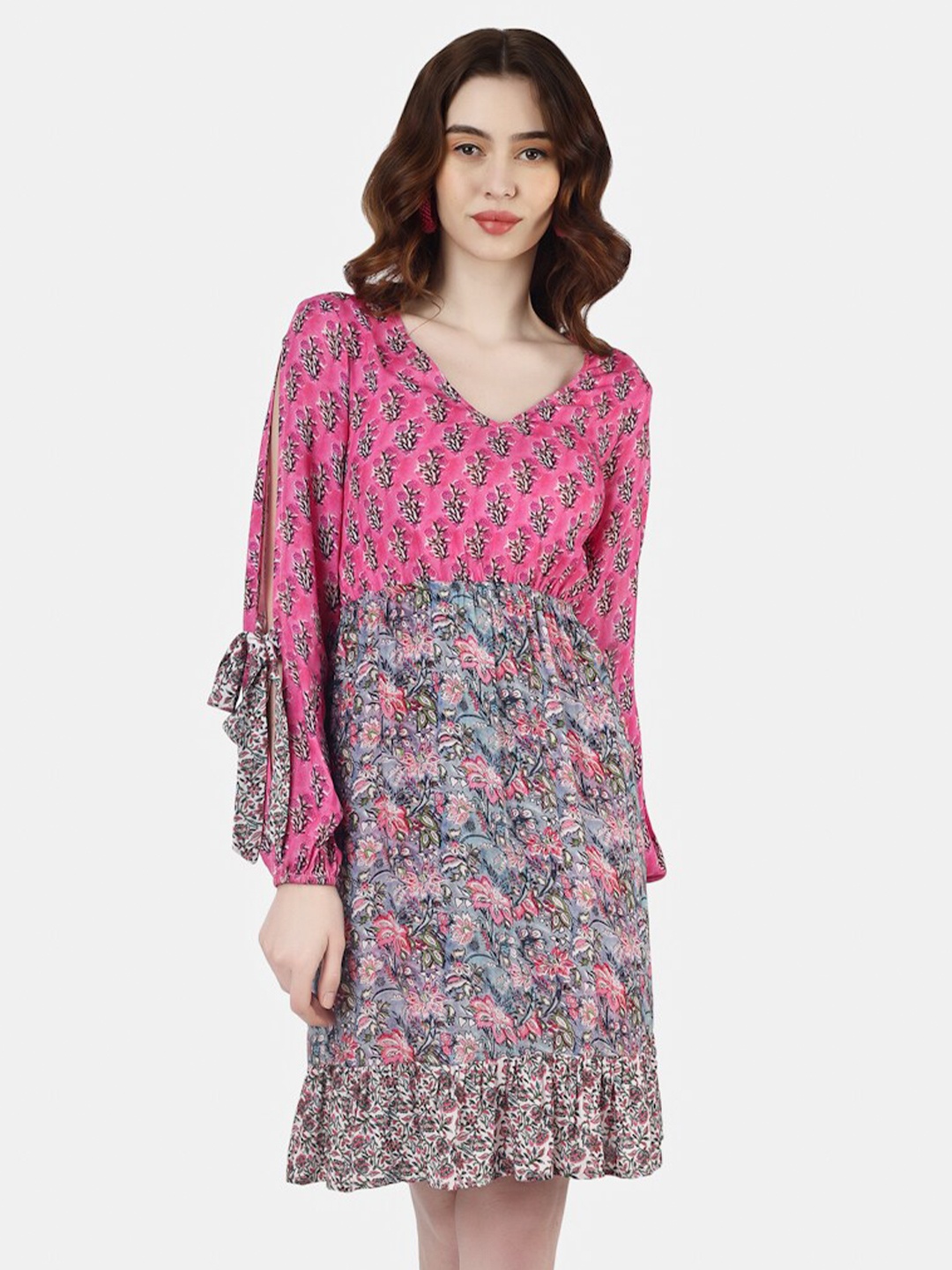 

Sukshat Floral Print Bell Sleeve Fit & Flare Dress, Pink