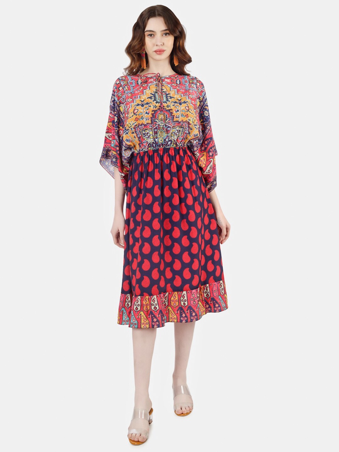 

Sukshat Ethnic Motifs Printed A-Line Dress, Red