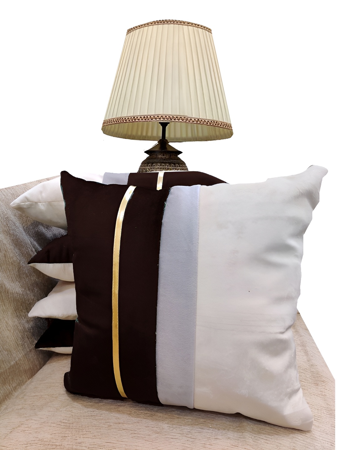 

Good Vibes Brown & Grey 5 Pieces Striped Velvet Square Cushion Covers