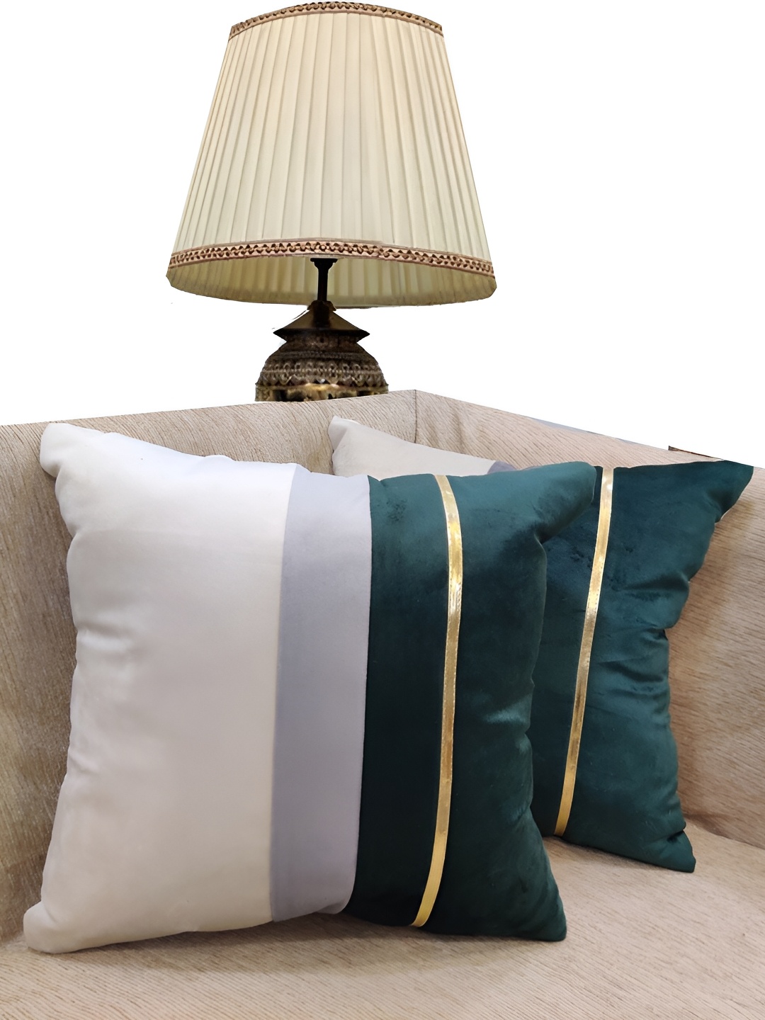 

Good Vibes Green & Grey 2 Pieces Striped Velvet Square Cushion Covers