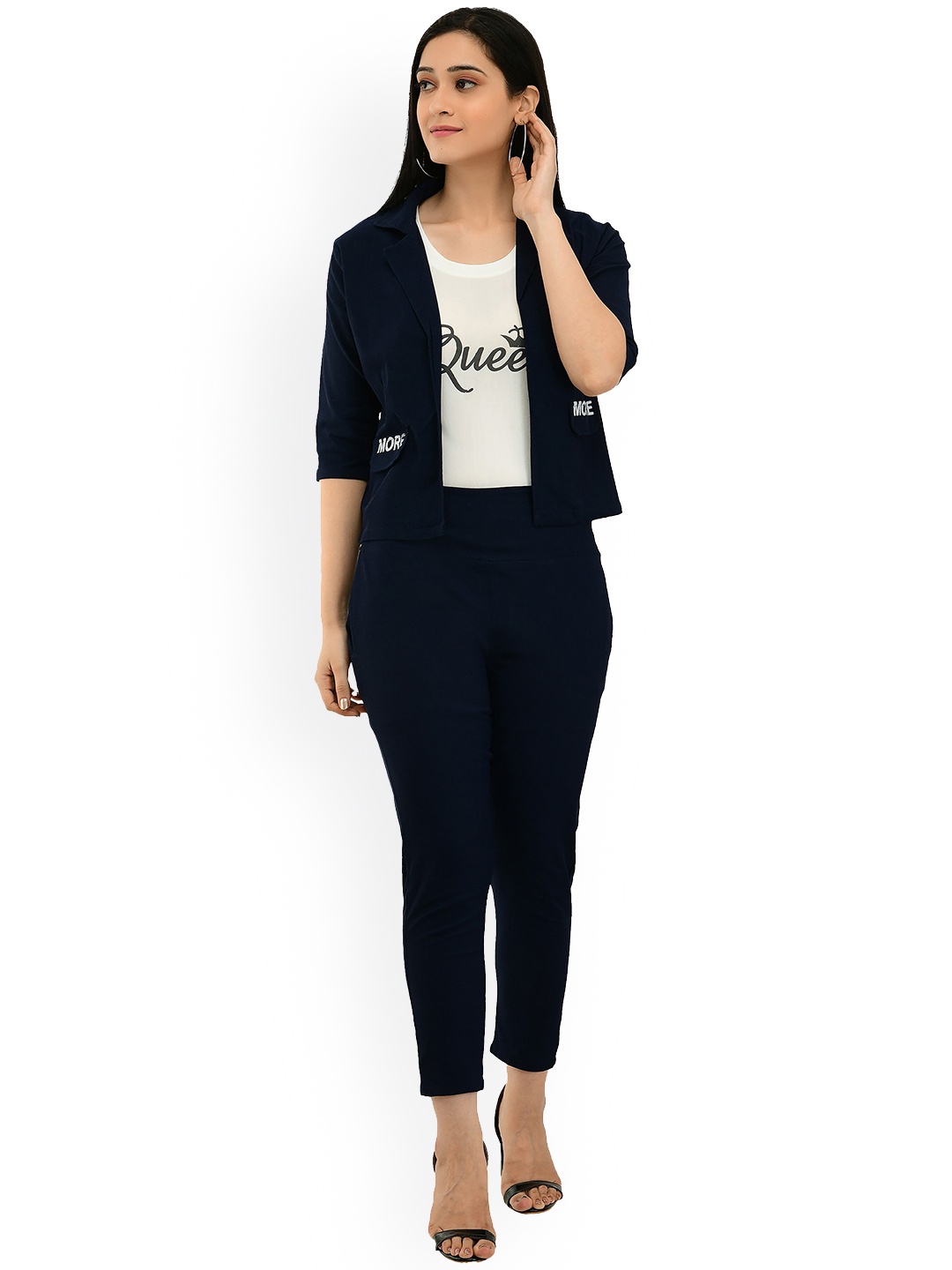 

FELLAMO Girls Printed Round Neck Top With Trousers & Jacket, Navy blue