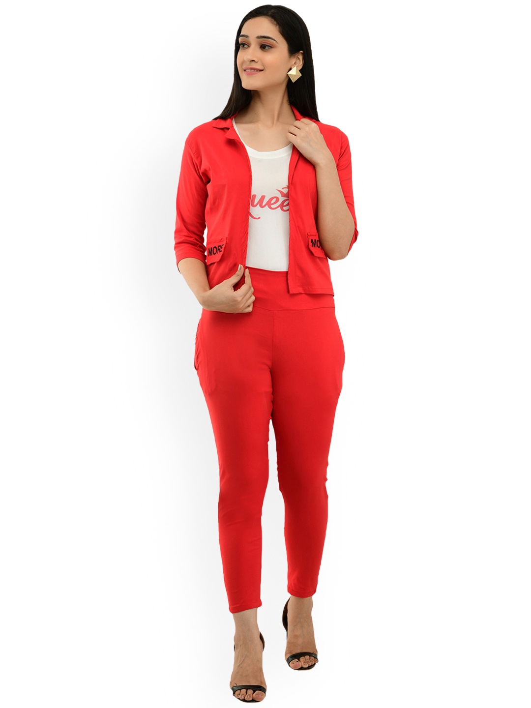 

FELLAMO Girls Printed Slim-Fit Top With Trousers & Jacket, Red