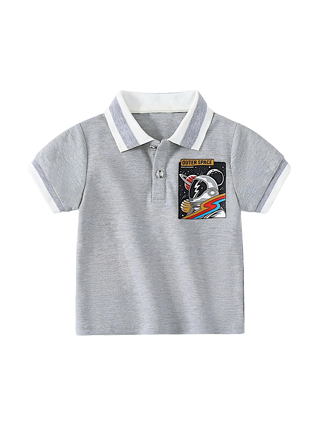 

BAESD Kids Graphic Printed Polo Collar Pure Cotton T-shirt, Grey